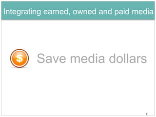 Integrating earned, owned and paid media




        Save media dollars


                                     6
 