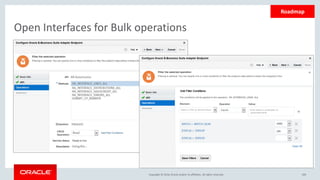 Copyright © 2016, Oracle and/or its affiliates. All rights reserved.
Open Interfaces for Bulk operations
109
Roadmap
 