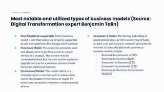 Most notable and utilized types of business models (Source:
Digital Transformation expert Benjamin Talin)
● Free-Model (ad...