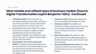 Most notable and utilized types of business models (Source:
Digital Transformation expert Benjamin Talin)- Continued
● Mar...