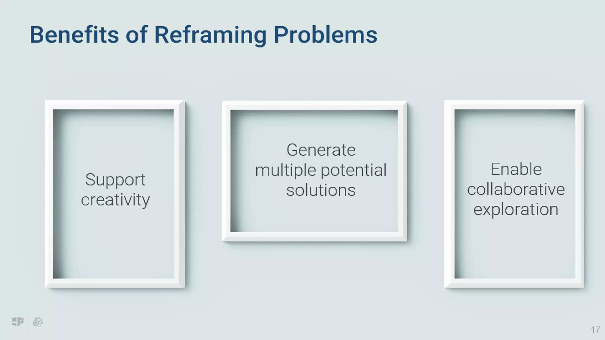 17
Support
creativity
Generate
multiple potential
solutions
Enable
collaborative
exploration
Benefits of Reframing Problems
17
 