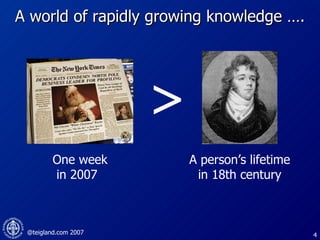 A world of rapidly growing knowledge …. > One week in 2007 A person’s lifetime in 18th century 