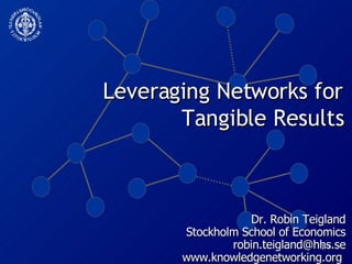 Leveraging Networks for Tangible Results Dr. Robin Teigland Stockholm School of Economics [email_address] www.knowledgenetworking.org  