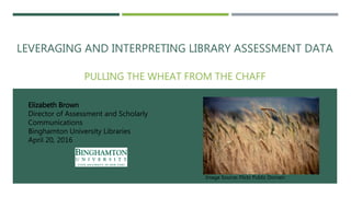 LEVERAGING AND INTERPRETING LIBRARY ASSESSMENT DATA
PULLING THE WHEAT FROM THE CHAFF
Elizabeth Brown
Director of Assessment and Scholarly
Communications
Binghamton University Libraries
April 20, 2016
Image Source: Flickr Public Domain
 