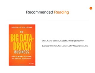 14
Recommended Reading
Glass, R. and Callahan, S. (2015). “The Big Data-Driven
Business,” Hoboken, New Jersey: John Wiley and Sons, Inc.
 
