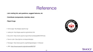 • Join mailing list, ask questions, suggest features, etc
• Contribute (components, tutorials, docs)
• Report bugs
▪ Home page: http://bigtop.apache.org/
▪ mailing list: http://bigtop.apache.org/mail-lists.html
▪ Document: https://cwiki.apache.org/conﬂuence/display/BIGTOP/Index
▪ Source code: https://github.com/apache/bigtop
▪ Packages: https://www.apache.org/dist/bigtop/bigtop-1.2.0/repos/
▪ JIRA: https://issues.apache.org/jira/browse/BIGTOP
Reference
62
 