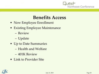 Leveraging Employee Self Service Slide 20