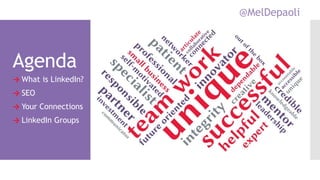 @MelDepaoli
Agenda
→ What is LinkedIn?
→ SEO
→ Your Connections
→ LinkedIn Groups
 