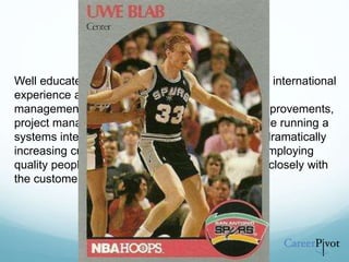 Summary
Well educated and well rounded professional with international
experience and background. Excels in operations
management especially with regard to process improvements,
project management and customer relations. While running a
systems integration company, was successful in dramatically
increasing customer base, sales and margin by employing
quality people, improving processes and working closely with
the customers.
 
