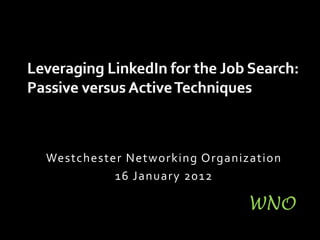 Westchester Networking Organization
          16 January 2012

                              WNO
 