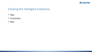Creating the Intelligent Enterprise
 Tabs
 Connectors
 Bots
 