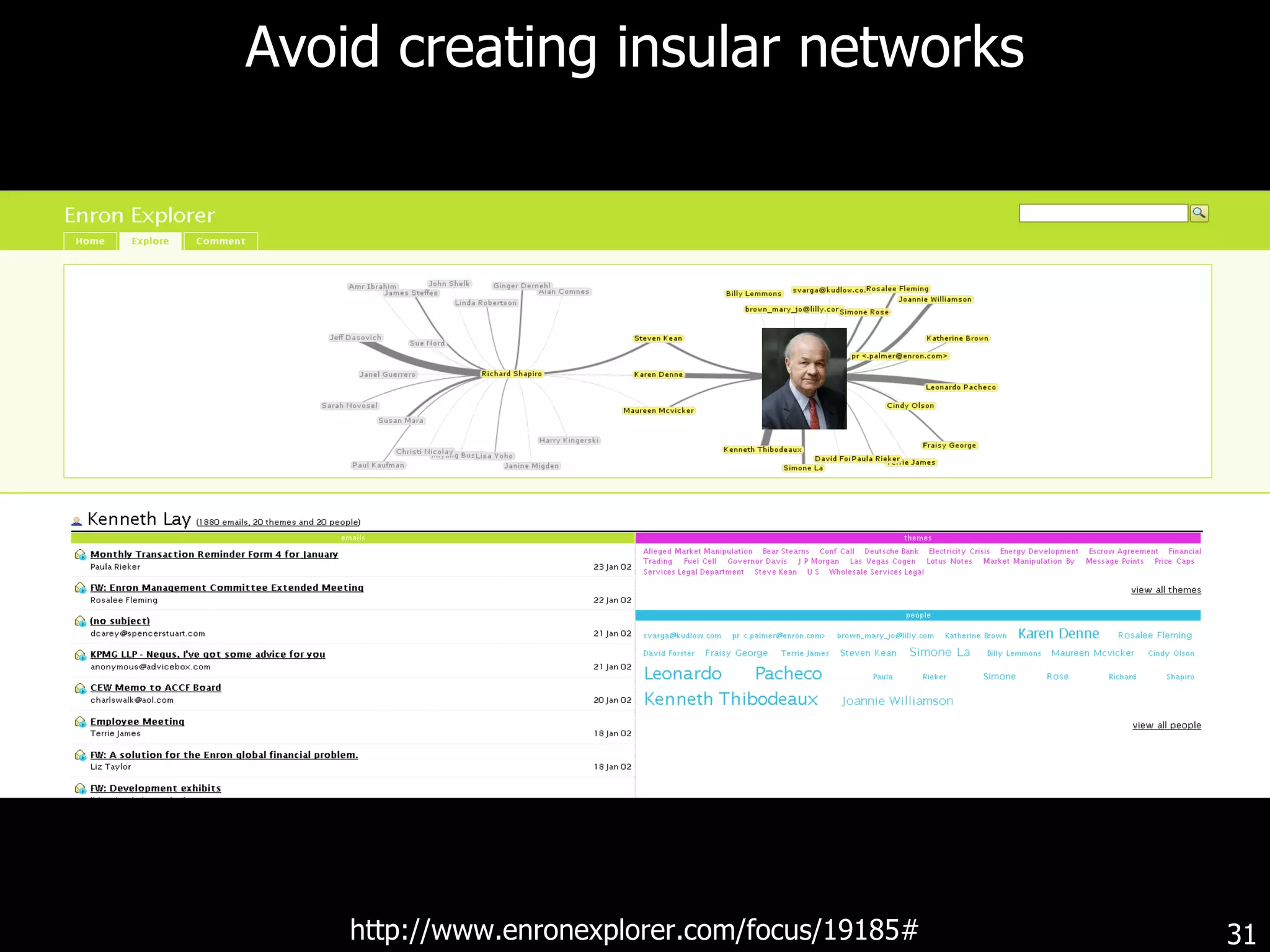 Avoid creating insular networks http://www.enronexplorer.com/focus/19185# 