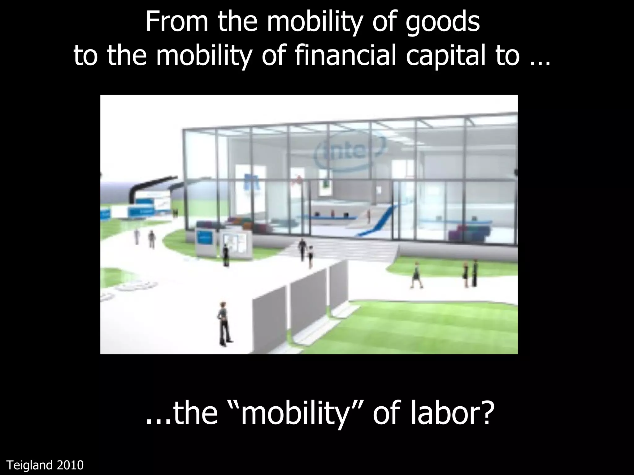 From the mobility of goods  to the mobility of financial capital to …  ...the “mobility” of labor? Teigland 2010 