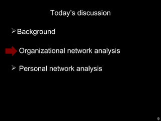 TodayToday’s discussion’s discussion
BackgroundBackground
 Organizational network analysisOrganizational network analysi...
