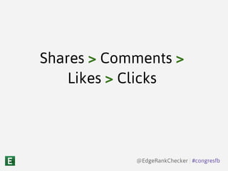 Shares > Comments >
Likes > Clicks
@EdgeRankChecker | #congresfb
 
