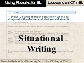 Using Pbworks for EL Situational  Writing 
