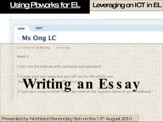 Using Pbworks for EL Writing an Essay 