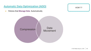 36
© The Pythian Group Inc., 2018
© The Pythian Group Inc., 2019 36
Automatic Data Optimization (ADO)
● Policies that Manage Data Automatically
Compression
Data
Movement
HOW ??
 