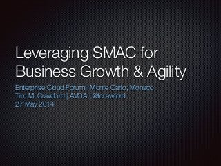 Leveraging SMAC for
Business Growth & Agility
Enterprise Cloud Forum | Monte Carlo, Monaco
Tim M. Crawford | AVOA | @tcrawford
27 May 2014
 