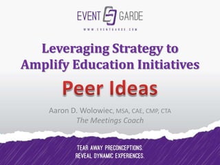 Leveraging Strategy to
Amplify Education Initiatives
Aaron D. Wolowiec, MSA, CAE, CMP, CTA
The Meetings Coach
 