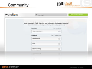 Community




            Site-Seeker, Inc.   2011
 