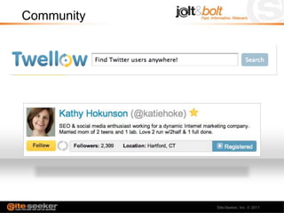 Community




            Site-Seeker, Inc.   2011
 