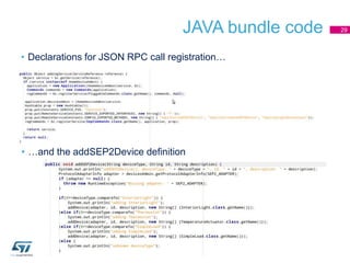 JAVA bundle code
• Declarations for JSON RPC call registration…
29
• …and the addSEP2Device definition
 