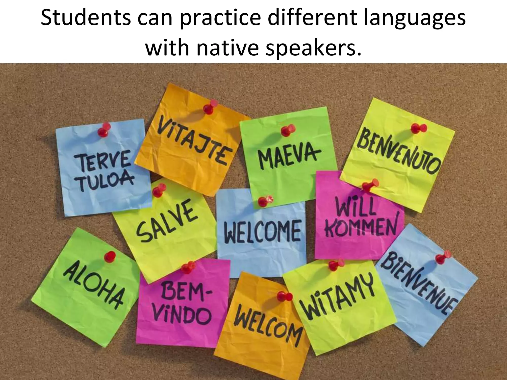 Students can practice different languages with native speakers.