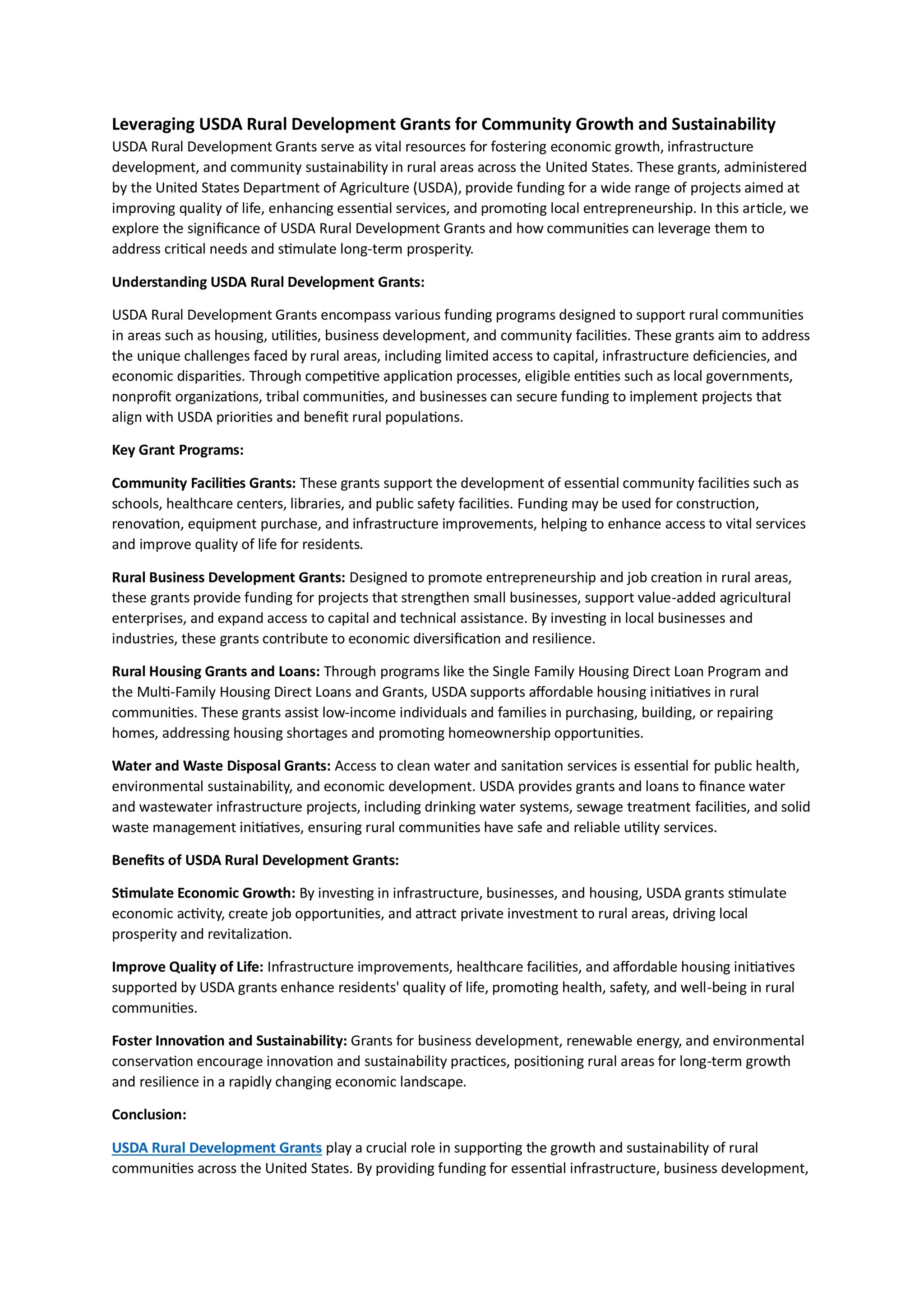 Leveraging USDA Rural Development Grants for Community Growth and