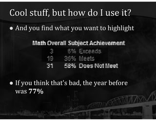 Cool stuff, but how do I use it? And you find what you want to highlight If you think that's bad, the year before was  77% 