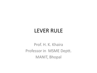 LEVER RULE
Prof. H. K. Khaira
Professor in MSME Deptt.
MANIT, Bhopal

 