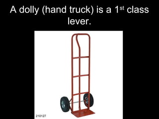 A dolly (hand truck) is a 1st
class
lever.
 