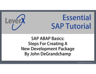 Essential
               SAP Tutorial
   SAP ABAP Basics:
  Steps For Creating A
New Development Package
 By John DeGrandchamp
           1              Copyrighted 2012 by LeverX, Inc.
 