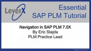 Essential
      SAP PLM Tutorial
Navigation in SAP PLM 7.0X
      By Eric Stajda
    PLM Practice Lead

            1                Copyrighted 2012 by LeverX, Inc.
 