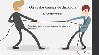 Otras dos causas de discordia:
1. Competencia
"impulsa a los hombres a atacarse para lograr un
beneficio".
 