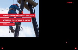 Weekly




                                                                                                       Eighteen months later, the merger closed after      top lieutenants as the company’s general coun-
                                                                                                       receiving approval from no less than six regula-    sel; and that the search committee formed to
                                                                                                       tory entities, all of which expected Mr. Johnson    select Mr. Rogers’ successor be equally com-
                                                                                                       to run the company. But just hours after the deal   prised of four directors who sat on the Prog-
                                                                                                       was signed, the Duke Board ousted Mr. Johnson       ress board before the merger and four direc-
                                                                                                       and put Mr. Rogers in charge. Mr. Rogers stated     tors who sat on Duke’s.
                                                                                                       that the board had lost confidence in Mr. John-
                                                                                                                                                           Meanwhile, in a clear sign that wronged ex-
                                                                                                       son, despite the obvious fact that he never got a
                                                                                                                                                           ecutives do sometimes win, Mr. Johnson has

     North Carolina Regulators Find Fault
                                                                                                       real shot to prove himself in the new job.
                                                                                                                                                           been named as the new CEO of the Tennessee
                                                                                                       It wasn’t long before the apparent bait and         Valley Authority.
                                                                                                       switch got the attention of the State Utilities
                                                                                                                                                           With Duke’s stock price down almost 10 per-
                                                                                                       Commission in North Carolina—and an in-

     with Duke Energy’s Bait & Switch
                                                                                                                                                           cent from a high of $70 a share this summer,
                                                                                                       vestigation was initiated shortly thereafter to
                                                                                                                                                           it’s clear that the uncertainty swirling around
                                                                                                       learn whether or not Duke had intentionally
                                                                                                                                                           the investigation created even more headaches
                                                                                                       misled regulators to win approval of the deal.
                                                                                                                                                           for the Duke board. At the same time, Duke’s
     Kathleen Wailes
                                                                                                       It is highly unusual for state regulators to in-    actions have demonstrated to all potential
     Originally Published on LEVICK Daily
                                                                                                       ject themselves into board matters or demand        merger candidates the importance of transpar-
                                                                                                       a say in who leads a utility company; but the       ency throughout the process.
                                                                                                       Commission deemed Duke’s actions so egre-
                                                                                                                                                           To make a deal work, regulators, employees,
                                                                                                       gious that it had to step in. Reports that down-
                                                                                                                                                           shareholders, and a host of other stakeholders
                                                                                                       sizing efforts facilitated by the deal would fall
                                                                                                                                                           need to know that the transaction is in their best
                                                                                                       primarily on the heads of North Carolina’s
                                                                                                                                                           interests—but attempts to pull the wool over
                                                                                                       Progress employees certainly didn’t help
                                                                                                                                                           their eyes won’t provide any long-term benefits,
                                                                                                       Duke’s situation. Last month, a settlement was
                                                                                                                                                           even if they do generate initial support.
                                                                                                       reached that acknowledged “activities on this
                                                                                                       matter have fallen short of the Commission’s        As Duke Energy’s experience shows, aggrieved
                                                                                                       understanding of Duke Energy’s obligations.”        parties to a merger have a number of remedies
                                                                                                                                                           available even after the ink has dried. As such,
                                                                                                       The concessions Duke must make as a result
           When Duke Energy first approached Prog-       would run the combined company after the                                                          it is far better to be open and honest up front,
                                                                                                       include Mr. Rogers’ mandatory retirement
           ress Energy about a potential merger in       $26 billion transaction was completed. The                                                        and willing to engage in frank discussions that
                                                                                                       at the end of 2013; a requirement that Duke
           early 2011, Duke CEO James E. Rogers          deal was sold as merger-of-equals. As such,                                                       realistically weigh benefits and risks for all
                                                                                                       maintain at least 1,000 jobs in Raleigh for at
           assured Progress CEO William D. Johnson       the Progress board approved a minimal pre-                                                        stakeholders involved. L
                                                                                                       least five years; the rehiring of several Prog-
           that he was willing to take the position of   mium based on the assumption that their
                                                                                                       ress executives who were let ago after the deal     Kathleen Wailes is a Senior Vice President at LEVICK and
           executive chairman and that Mr. Johnson       CEO would lead the new enterprise.                                                                Chair of the firm’s Financial Communications Practice. She
                                                                                                       closed; the replacement of one of Mr. Rogers’
                                                                                                                                                           is also a contributing author to LEVICK Daily.




18                                                                                                                                                                                                                      19
 