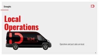 Strenghts
13
Operations and post sales are local.
Local
Operations
 
