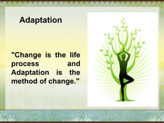 Adaptation 
"Change is the life 
process and 
Adaptation is the 
method of change." 
 