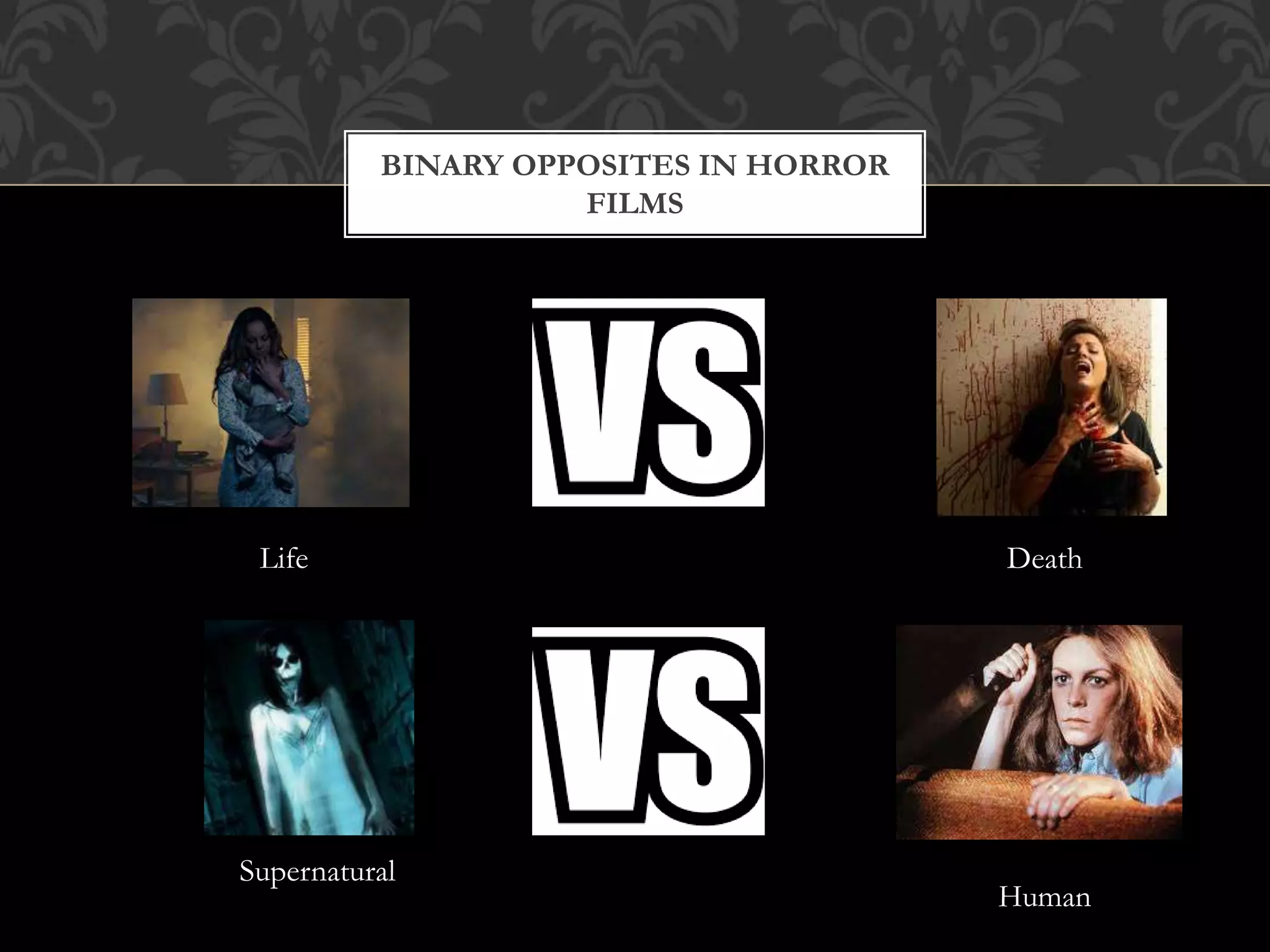 BINARY OPPOSITES IN HORROR
FILMS
Life Death
Human
Supernatural