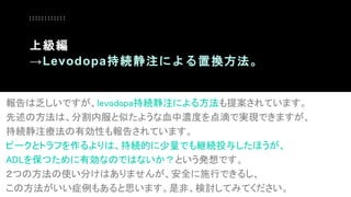 ϷǤlevodopa־Aעˤ뷽᰸Ƥޤ
ηϡָڷƤ褦ѪНȤΤǌgFǤޤ
־AעЄԤ椵Ƥޤ
ԩ`ȥȥդϡ־AĤǤ@AͶ뤷ۤ
ADL򱣤ĤЄʤΤǤϤʤȤkǤ
Ĥηʹ֤Ϥޤ󤬡ȫʩФǤ뤷
η֢⤢˼ޤǷǡӑƤߤƤ
ϼ
Levodopa־AעˤÓQ
 