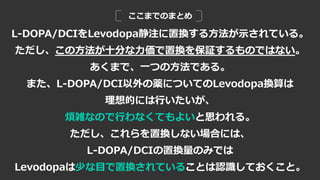 L-DOPA/DCILevodopaעÓQ뷽ʾƤ롣
ηʮ֤ÓQ^ΤǤϤʤ
ޤǡһĤηǤ롣
ޤL-DOPA/DCIaˤĤƤLevodopaQ
ĤˤФ
jʤΤФʤƤ褤˼롣
ÓQʤϤˤϡ
L-DOPA/DCIÓQΤߤǤ
Levodopa٤ĿÓQƤ뤳ȤJRƤȡ
ޤǤΤޤȤ
 