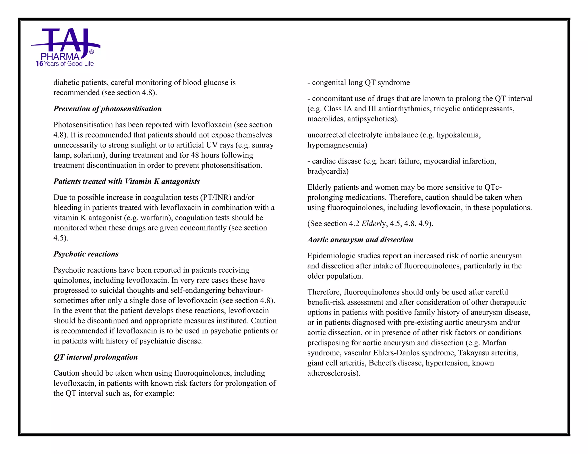 Levofloxacin Injection Taj Pharma SmPC | PPT