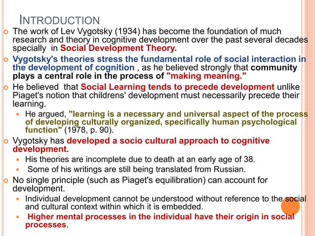 Lev vygotsky and his work on cognitive development | PPT