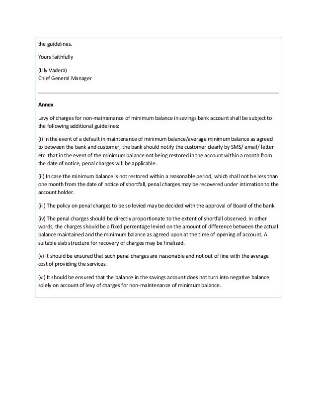 Levy Of Penal Charges On Non Maintaining Minimum Balance In Savings B