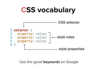 CSS vocabulary
Use the good keywords on Google
 