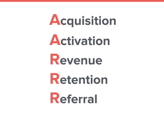  
Activation 
Revenue 
Retention 
Referral
Acquisition
 
