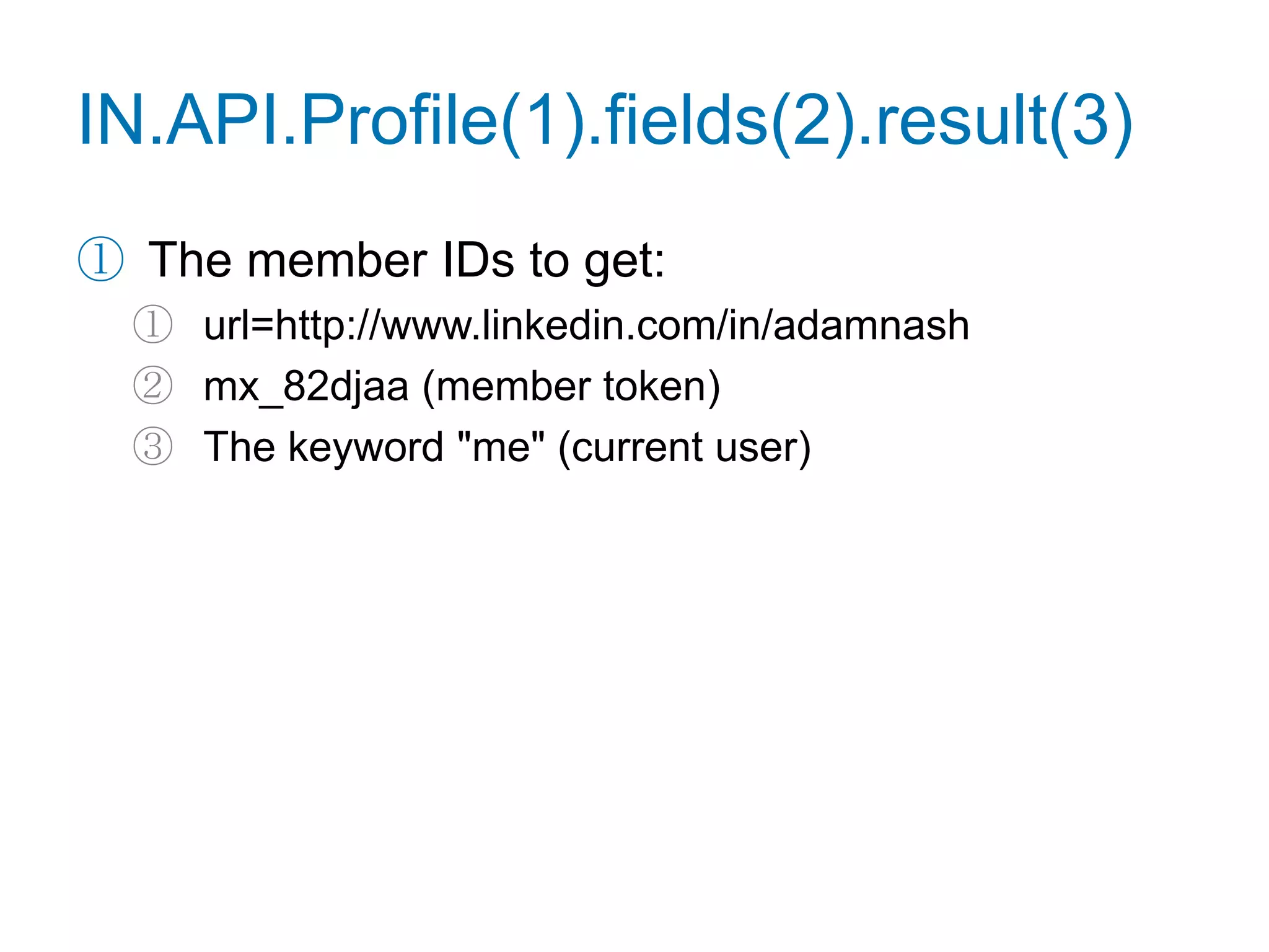 Retrieve a Profile<script type="IN/Login" data-onAuth="getProfile">  Logged in as <?js= firstName ?> <?js= lastName ?></script>