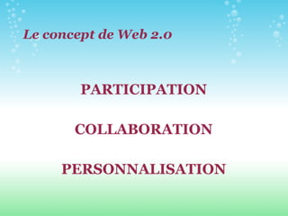 PARTICIPATION COLLABORATION PERSONNALISATION Le concept de Web 2.0 