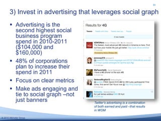 © 2010 Altimeter Group
 Advertising is the
second highest social
business program
spend in 2010-2011
($104,000 and
$160,0...