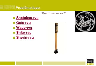 Problématique
Que voyez-vous ?






Shotokan-ryu
Goju-ryu
Wado-ryu
Shito-ryu
Shorin-ryu

 